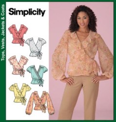 4125 SIMPLICITY FLOUNCE/ SLEEVES OR NOT WRAP BLOUSE, TIE PATTERN 8-24